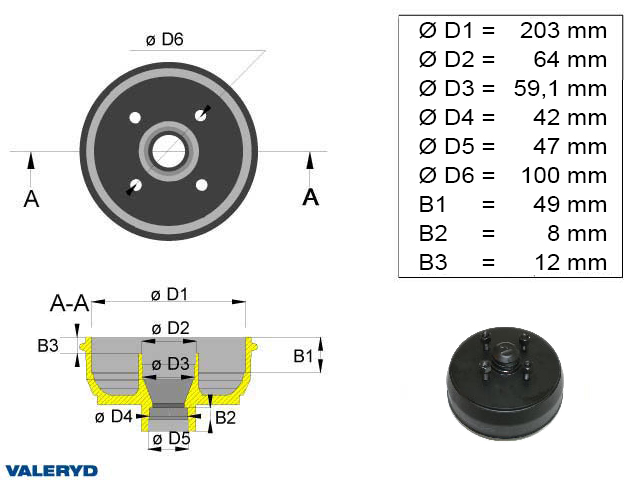 Bromstrumma 203x40 4x100 Knott tum-lager