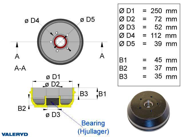 Bromstrumma 250x40 5x112 KNOTT Kompaktlager