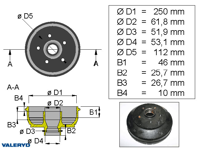 Bromstrumma 250x40 5x112 BPW S2504 1600kg mm-lager