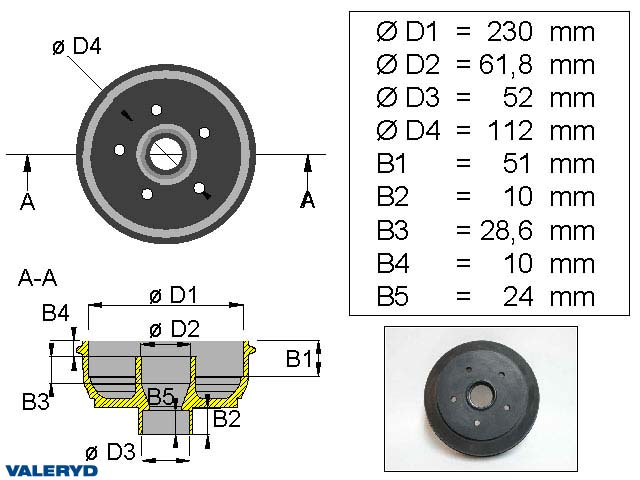 Bromstrumma 230x40 5x112 BPW/Peitz mm-lager