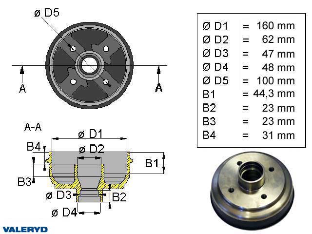 Bromstrumma 160x35 4x100 Knott mm-lager