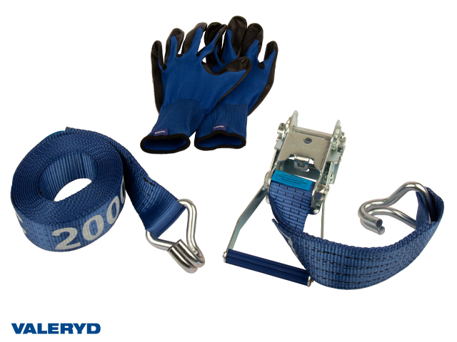 Spännbandsset 50mm med dubbla J-krokar. Längd 0,5+4,5m. 2000 kg (daN)