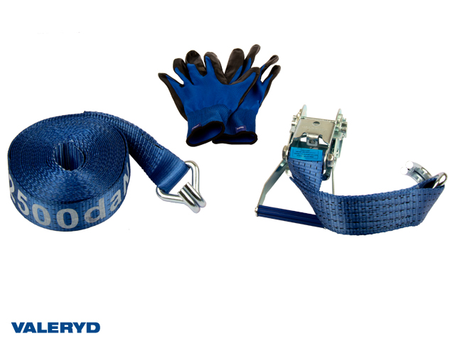 Spännbandsset 50mm med dubbla J-krokar. Längd 0,5+9,5m. 2500 kg (daN)