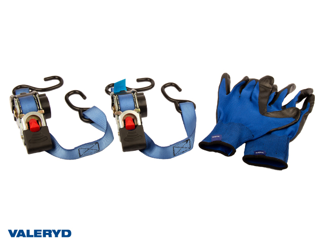 Spännbandsset 50mm Automatisk med dubbla J-krokar, belagda. 2 st Längd 1,8m. 250 kg (daN)