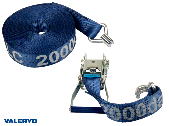 Spännbandsset 50mm med dubbla J-krokar. Längd 0,5+16,5m. 2000 kg (daN)
