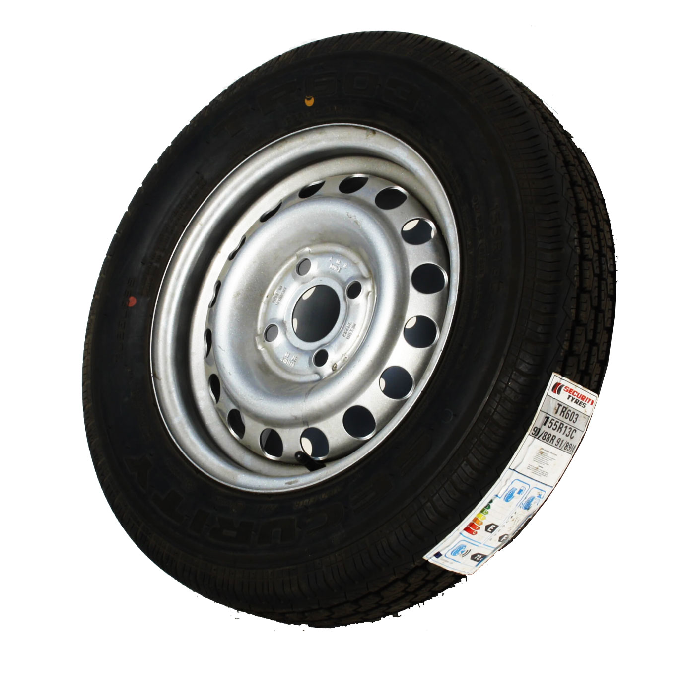 Reservdäck - Sommardäck + fälg 13tum, 4 bultar, 155/70 13tums för släp med axlar upp till 750 kg passar till S200, S240 och S250 samt P252 obromsad och P292 obromsad